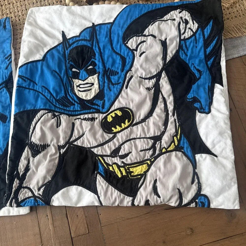 Pottery Barn Kids Superman Batman Pillow Sham 19.5x18 DC Comics Bedding Decor